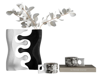 现代花瓶花卉 杯子 书本 摆件组合