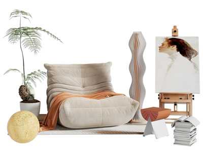 现代懒人沙发 地画 落地灯3d模型 现代懒人沙发 地画 落地灯