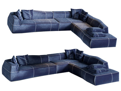 现代布艺转角多人沙发