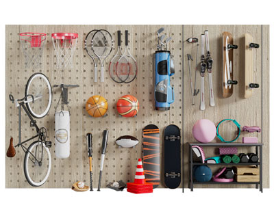 现代墙面洞洞眼体育用品收纳架