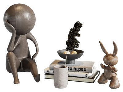 现代抽象小人 书本 兔子摆件组合