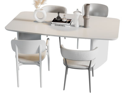 现代白色餐桌椅组合3d模型 现代白色餐桌椅组合