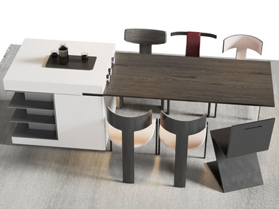 现代吧台餐桌椅组合3d模型 现代吧台餐桌椅组合