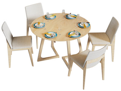 现代圆形餐桌椅组合3d模型 现代圆形餐桌椅组合