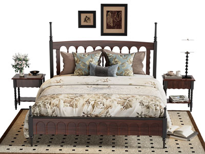 法式中古风双人床 床头柜