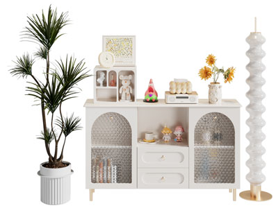 现代奶油风玄关柜 边柜 落地灯3d模型 现代奶油风玄关柜 边柜 落地灯