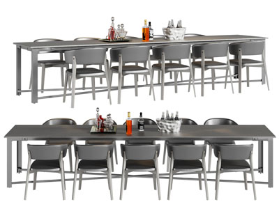 现代长方形加长餐桌椅组合3d模型 现代长方形加长餐桌椅组合