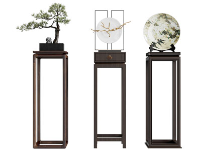 新中式花架 盆景盆栽植物3d模型 新中式花架 盆景盆栽植物