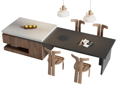 现代吧台餐桌椅组合3d模型 现代吧台餐桌椅组合