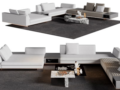 现代转角多人沙发 茶几组合