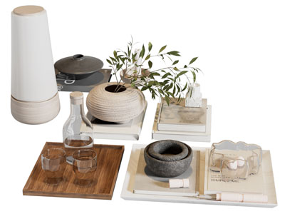 现代台灯 书本 茶具杯子摆件组合