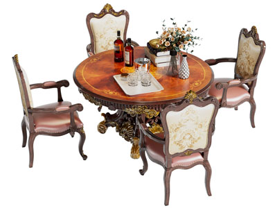 欧式圆形餐桌椅组合3d模型 欧式圆形餐桌椅组合