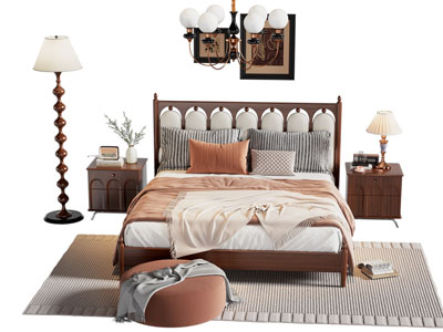 法式复古风双人床 床头柜