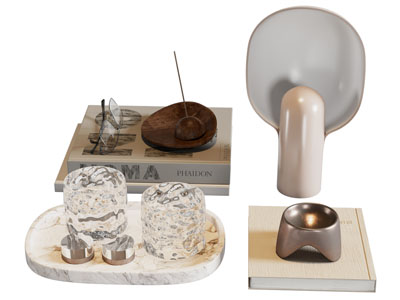 现代书本 台灯 茶具杯子摆件组合