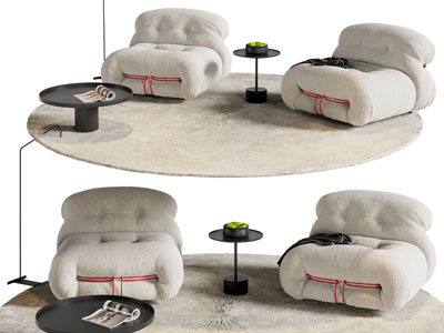 现代单人沙发 边几