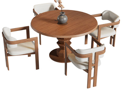 侘寂风中古风餐桌椅组合3d模型 侘寂风中古风餐桌椅组合