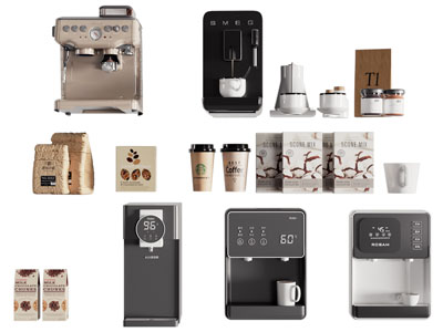 现代咖啡机 直饮机 咖啡杯子 咖啡豆