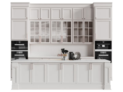 简欧整体橱柜 高柜 厨房中岛台3d模型 简欧整体橱柜 高柜 厨房中岛台