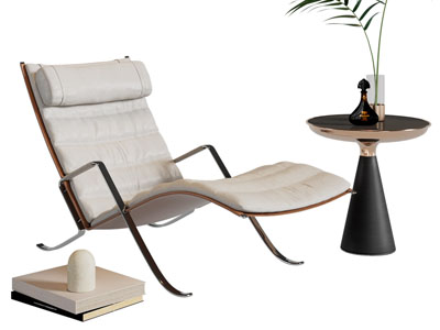 现代躺椅 休闲椅子 边几