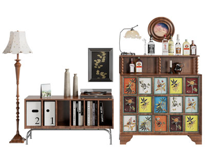 法式中古风玄关柜 边柜 摆件组合3d模型 法式中古风玄关柜 边柜 摆件组合