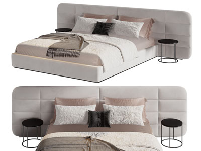 现代加宽布艺双人床 床头几