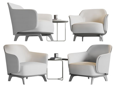 现代单人沙发 边几