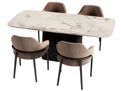 现代长方形餐桌椅组合3d模型 现代长方形餐桌椅组合