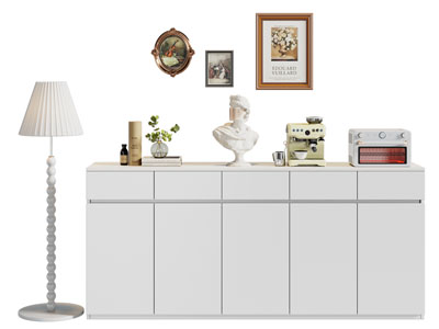 现代白色玄关柜 摆件组合 落地灯3d模型 现代白色玄关柜 摆件组合 落地灯