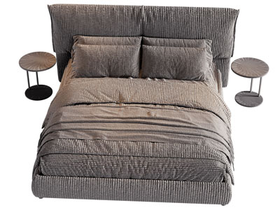 现代布艺双人床 床头几