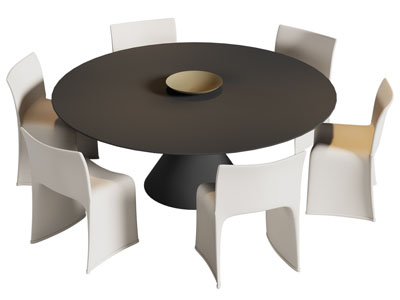 现代圆形餐桌椅组合3d模型 现代圆形餐桌椅组合