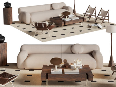 侘寂风多人沙发 茶几组合