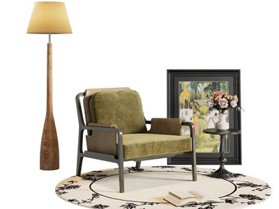 法式休闲椅子 地画 落地灯 边几