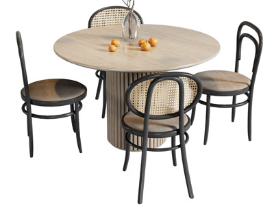 侘寂风圆形餐桌椅组合3d模型 侘寂风圆形餐桌椅组合