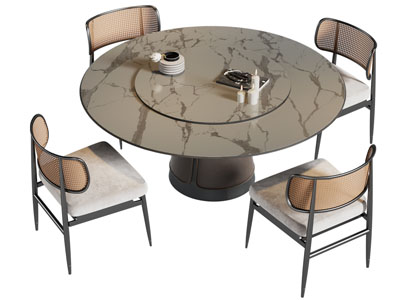 现代圆形餐桌椅组合3d模型 现代圆形餐桌椅组合