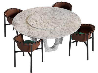 现代圆形大理石餐桌椅组合3d模型 现代圆形大理石餐桌椅组合