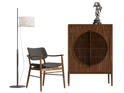 新中式中古风玄关柜 边柜 休闲椅子3d模型 新中式中古风玄关柜 边柜 休闲椅子