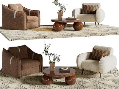 侘寂风单人沙发 边几