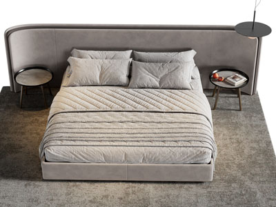 现代布艺双人床 床头几3d模型 现代布艺双人床 床头几