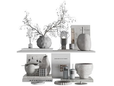 现代花瓶花卉 饰品 书本摆件组合