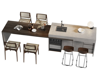 现代水吧台餐桌椅组合 吧台 吧椅组合3d模型 现代水吧台餐桌椅组合 吧台 吧椅组合