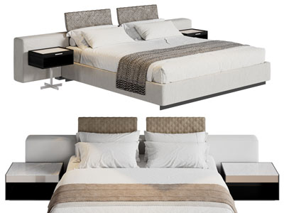 现代双人床 床头柜3d模型 现代双人床 床头柜