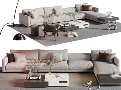 现代转角多人沙发 茶几组合