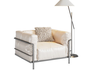 现代奶油风单人沙发 落地灯