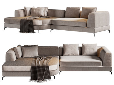 现代布艺转角多人沙发