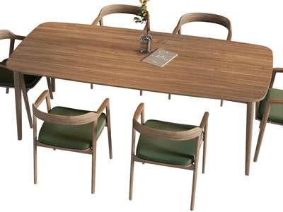 北欧实木长方形餐桌椅组合3d模型 北欧实木长方形餐桌椅组合