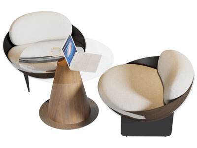 现代单人沙发 边几3d模型 现代单人沙发 边几