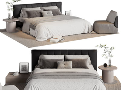 现代布艺双人床3d模型 现代布艺双人床
