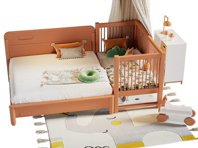 现代实木双人床 婴儿床3d模型 现代实木双人床 婴儿床