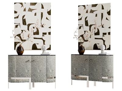 现代玄关柜 边柜 挂画3d模型 现代玄关柜 边柜 挂画