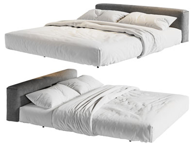 现代布艺双人床3d模型 现代布艺双人床